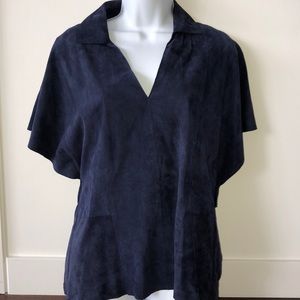 Becken Navy Suede Pullover Top O/S